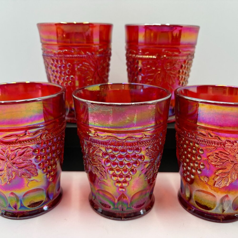 Set of 5 Vintage Joe St Clair Carnival Glass Tumblers